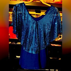 Cobalt royal blue sequin cape like shirt.